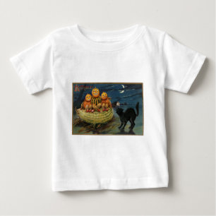 T-shirt Pour Bébé Chat noir vintage Halloween Citrouille