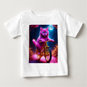 T-shirt Pour Bébé Chat Rose Sur Un Parcours Pittoresque De Vélo D'Or