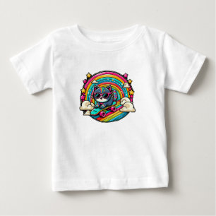 T-shirt Pour Bébé Chat sur un Baby Skateboard