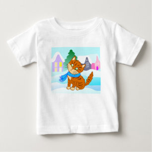 T-shirt Pour Bébé chaton gingembre gingembre joyeux en style dessin 