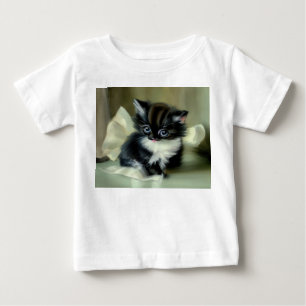 T-shirt Pour Bébé Chaton vintage noir et blanc tirant la langue