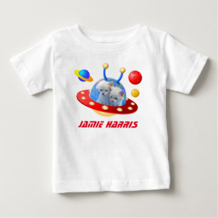 T-shirt Pour Bébé Chatons jumeaux chats en OVNI SciFi Saucer