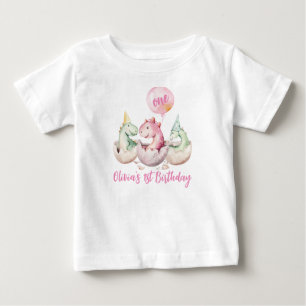 T-shirt Pour Bébé Chemise 1er anniversaire Dinosaure Rose