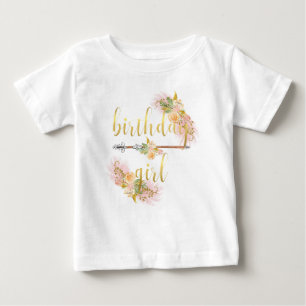 T-shirt Pour Bébé Chemise d'or chic de blanc de fille d'anniversaire
