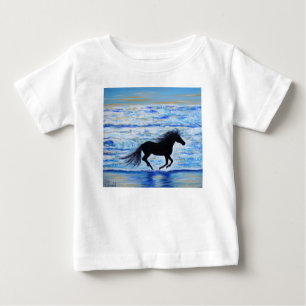 T-shirt Pour Bébé Cheval courir libre par la peinture de mer