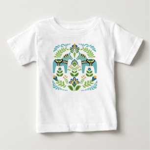 T-shirt Pour Bébé Cheval de Dala suédois Turquoise