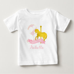 T-shirt Pour Bébé Cheval rose Carousel Fille d'anniversaire