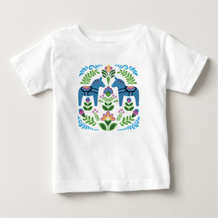 T-shirt Pour Bébé Chevaux Dala Suédois Bleus