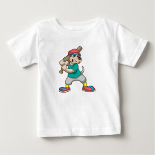 T-shirt Pour Bébé Chien au baseball avec batte de baseball