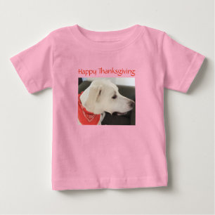 T-shirt Pour Bébé Chien blanc mignon rose Thanksgiving