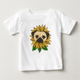 T-shirt Pour Bébé Chien Carlin Mignon dans un Tournesol