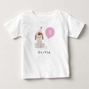 T-shirt Pour Bébé Chien chiot fille d'anniversaire   Ajouter un nom 
