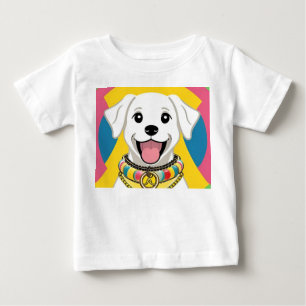 T-shirt Pour Bébé Chien de dessin animé heureux avec un collier colo