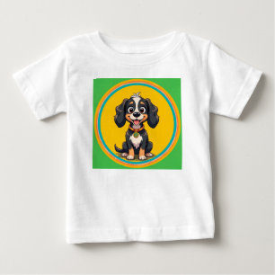 T-shirt Pour Bébé Chien de dessin animé heureux dans un cadre circul
