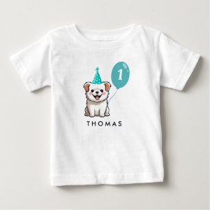 T-shirt Pour Bébé Chien mignon Anniversaire Garçon Bleu Balloon