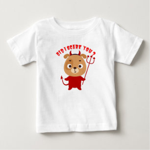 T-shirt Pour Bébé Chien mignon en costume de diable rouge tenant un 