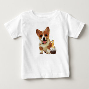 T-shirt Pour Bébé Chiot de corgi et une bougie