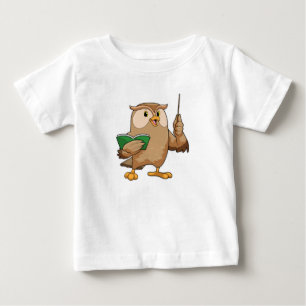 T-shirt Pour Bébé Chouette comme enseignant avec livre et pointeur