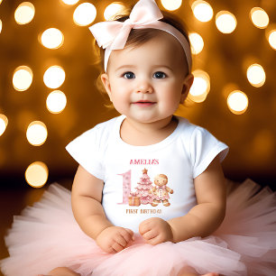 T-shirt Pour Bébé Christmas Gingerbread Homme Fille Nom 1er annivers