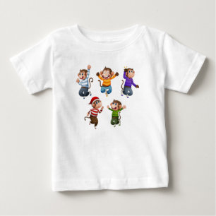 T-shirt Pour Bébé cinq mignons petits singes sautant pour la joie2