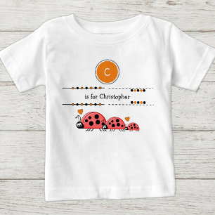T-shirt Pour Bébé Coccinelles ajouter nom noir et orange
