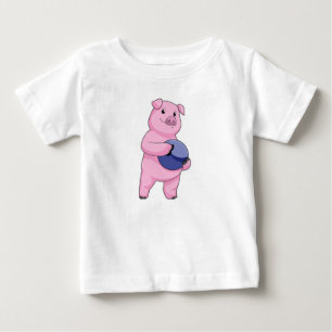 T-shirt Pour Bébé Cochon à Bowling avec balle de Bowling