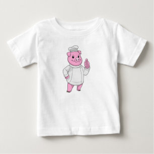 T-shirt Pour Bébé Cochon comme cuisinier avec casquette chef