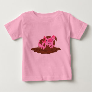 T-shirt Pour Bébé Cochon de dessin mignon dans la boue