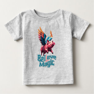 T-shirt Pour Bébé Cochon mignon avec ailes colorées Croire en la m