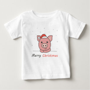 T-shirt Pour Bébé Cochon Noël Neige Animaux d'hiver Cochons