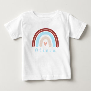 T-shirt Pour Bébé Coeur Boho arc-en-ciel avec nom personnalisé