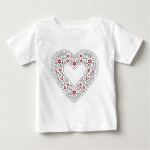 T-shirt Pour Bébé Coeur dentelle rouge et blanc