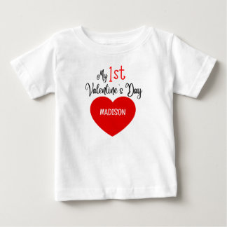 T-shirt Pour Bébé Coeur rouge moderne mignon Ma 1ère Saint Valentin