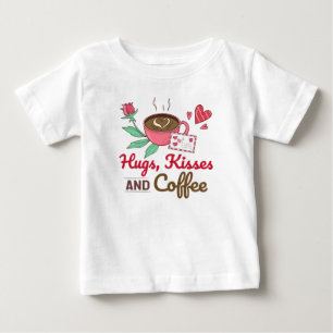 T-shirt Pour Bébé Cœurs de café Fleurs Phrase Amour