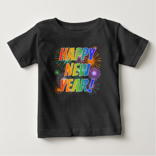T-shirt Pour Bébé Coloré "HEUREUX NOUVEL AN !" + Motif Fireworks