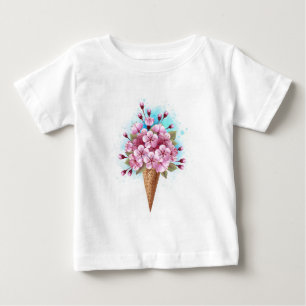 T-shirt Pour Bébé Cône rose Sakura crème glacée gaufre