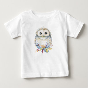 T-shirt Pour Bébé Couleur beige et bleue de la chouette