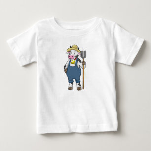 T-shirt Pour Bébé Cow as Farmer with Pitchfork
