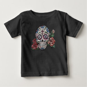 T-shirt Pour Bébé Crâne floral dessiné à la main Dia de los Muertos