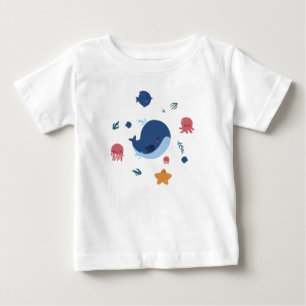 T-shirt Pour Bébé Créatures Marines Mignonnes Bébé Baleine Méduse