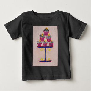 T-shirt Pour Bébé Cupcake Art Imprimer avec cerise et Arrière - plan