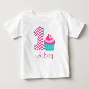 T-shirt Pour Bébé Cupcake Turquoise rose 1er anniversaire Personnali