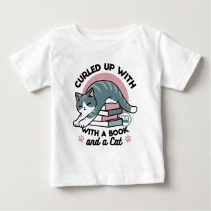 T-shirt Pour Bébé Curieux avec un livre et un chat - Lecture confort