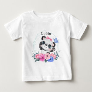 T-shirt Pour Bébé Cute Baby Panda Flower Wreath Nom personnalisé