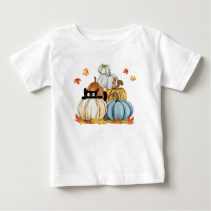 T-shirt Pour Bébé Cute Chat et Citrouille Halloween et Thanksgiving