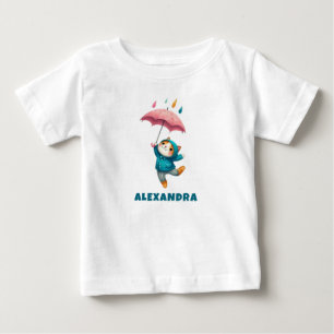 T-shirt Pour Bébé Cute Kitten avec parapluie dansant dans la pluie