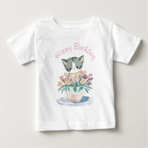T-shirt Pour Bébé Cute Kitten Bonne fille d'anniversaire
