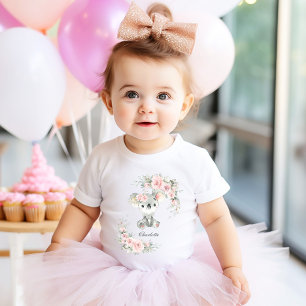 T-shirt Pour Bébé Cute Koala Rose Sage Floral Vert Anniversaire