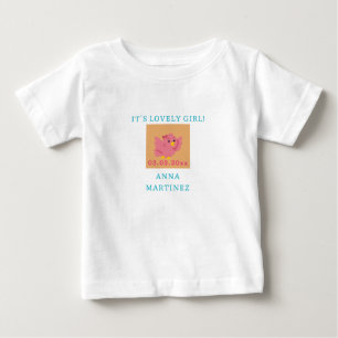 T-shirt Pour Bébé Cute Little Rose Bird Thème Fille Baby shower