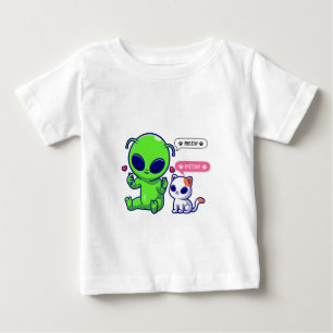 T-SHIRT POUR BÉBÉ CUTE MEOW CAT AVEC ALIEN